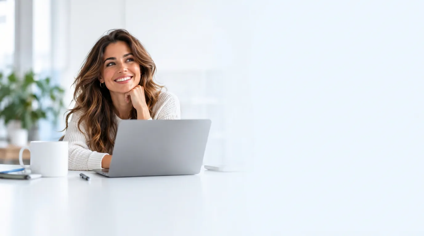 Business owner smiling at her laptop
